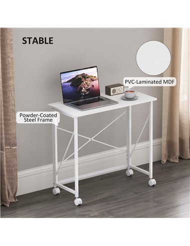 HOMCOM 80 cm Folding Desk on Wheels - White