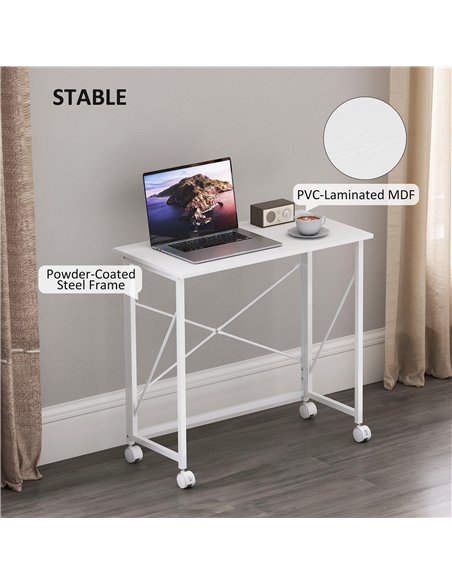 HOMCOM 80 cm Folding Desk on Wheels - White - pic 162179 | FastDaddyshop