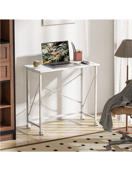 HOMCOM 80 cm Folding Desk on Wheels - White - pic 162180 | FastDaddyshop