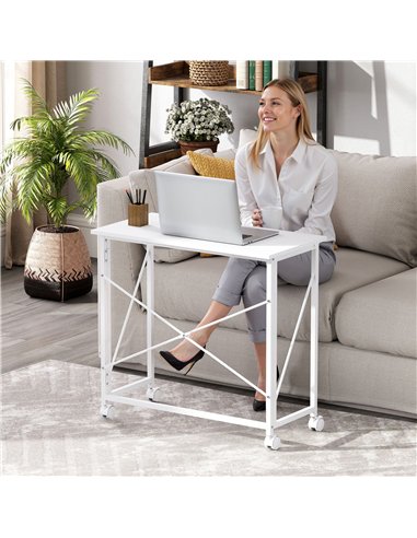 HOMCOM 80 cm Folding Desk on Wheels - White
