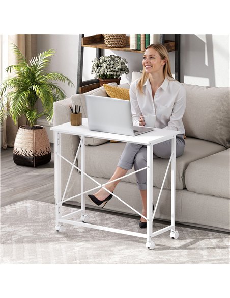 HOMCOM 80 cm Folding Desk on Wheels - White - pic 162182 | FastDaddyshop