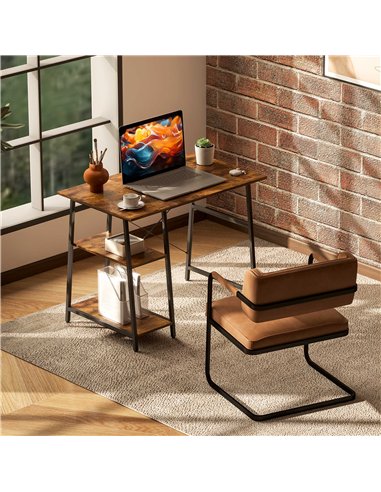 HOMCOM Industrial-Style Work Desk, with Shelves - Brown/Black
