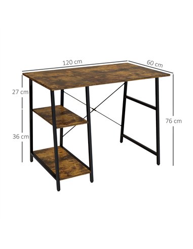 HOMCOM Industrial-Style Work Desk, with Shelves - Brown/Black