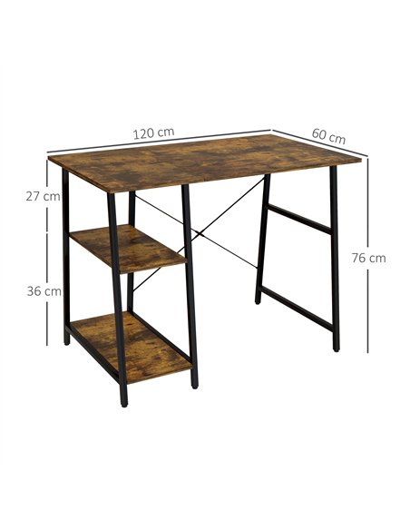HOMCOM Industrial-Style Work Desk, with Shelves - Brown/Black - pic 162185 | FastDaddyshop