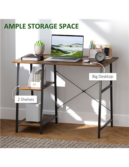 HOMCOM Industrial-Style Work Desk, with Shelves - Brown/Black - pic 162186 | FastDaddyshop