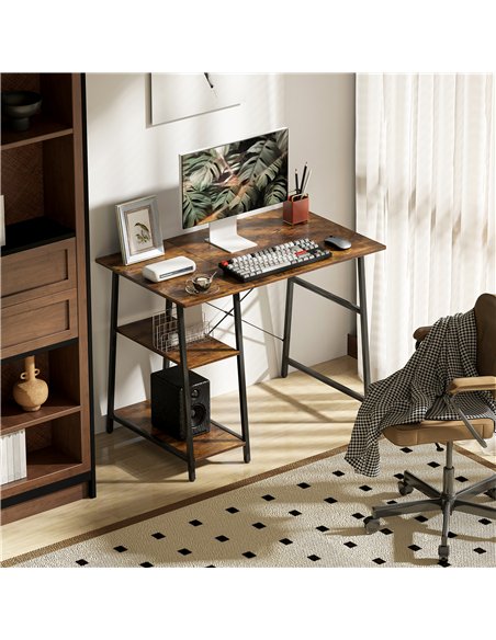 HOMCOM Industrial-Style Work Desk, with Shelves - Brown/Black - pic 162190 | FastDaddyshop