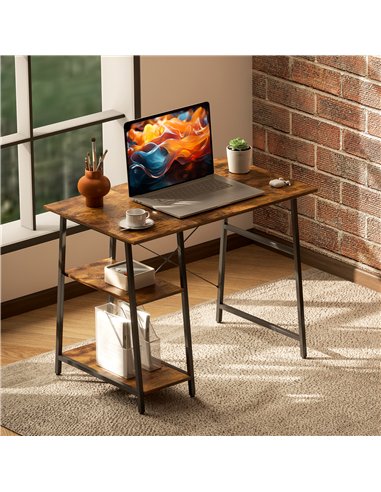 HOMCOM Industrial-Style Work Desk, with Shelves - Brown/Black