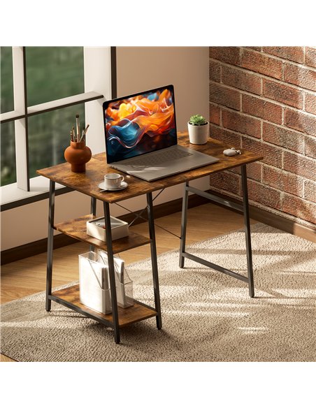HOMCOM Industrial-Style Work Desk, with Shelves - Brown/Black - pic 162191 | FastDaddyshop