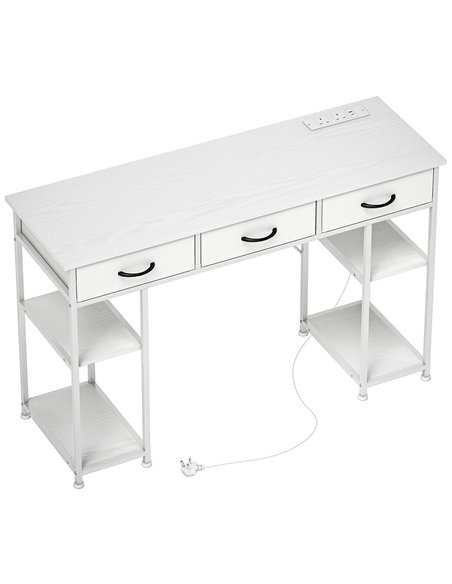 HOMCOM 120cm Computer Desk with Power Outlets, Office Desk Study Table with 3 Fabric Drawers and 4 Storage Shelves, White - pic 162192 | FastDaddyshop