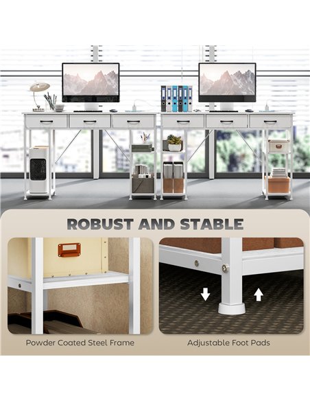 HOMCOM 120cm Computer Desk with Power Outlets, Office Desk Study Table with 3 Fabric Drawers and 4 Storage Shelves, White - pic 162198 | FastDaddyshop