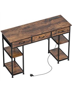 HOMCOM 120cm Computer Desk with Power Outlets, Office Desk Study Table with Fabric Drawers and Storage Shelves, Rustic Brown