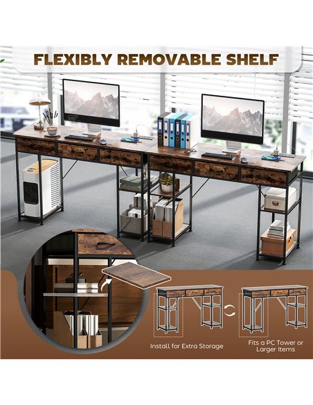 HOMCOM 120cm Computer Desk with Power Outlets, Office Desk Study Table with Fabric Drawers and Storage Shelves, Rustic Brown - pic 162206 | FastDaddyshop