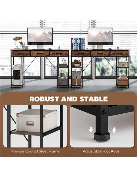 HOMCOM 120cm Computer Desk with Power Outlets, Office Desk Study Table with Fabric Drawers and Storage Shelves, Rustic Brown - pic 162207 | FastDaddyshop