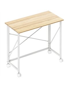 HOMCOM 80 cm Folding Desk on Wheels - Natural Tone