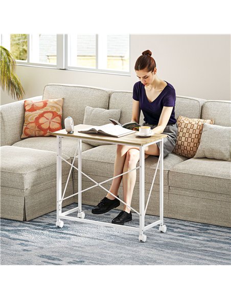 HOMCOM 80 cm Folding Desk on Wheels - Natural Tone - pic 162211 | FastDaddyshop