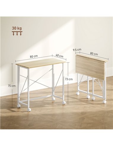 HOMCOM 80 cm Folding Desk on Wheels - Natural Tone