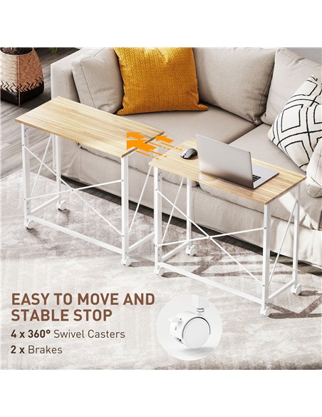HOMCOM 80 cm Folding Desk on Wheels - Natural Tone - pic 162214 | FastDaddyshop