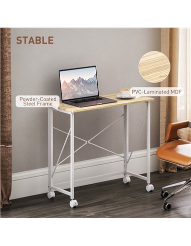 HOMCOM 80 cm Folding Desk on Wheels - Natural Tone