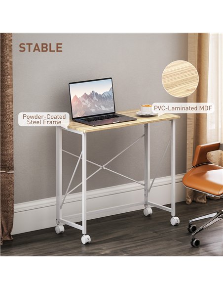 HOMCOM 80 cm Folding Desk on Wheels - Natural Tone - pic 162215 | FastDaddyshop