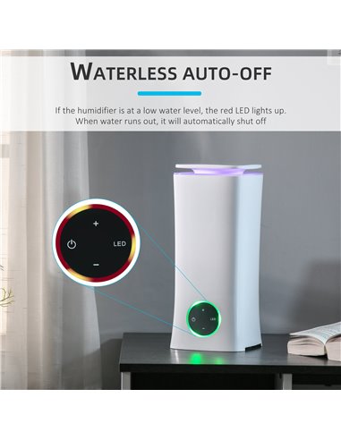 Homcom 2L Cool Air Humidifier Ultrasonic with 3 Adjustable Mist Mode, Auto Shut Off, White