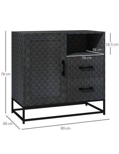 HOMCOM Sideboard with Adjustable Shelf, Freestanding Sideboard Storage Cabinet with Open Compartment and 2 Drawers, Black