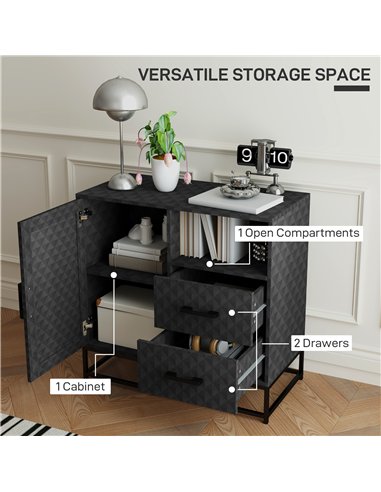 HOMCOM Sideboard with Adjustable Shelf, Freestanding Sideboard Storage Cabinet with Open Compartment and 2 Drawers, Black