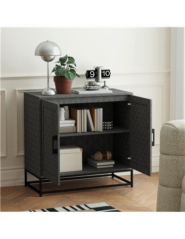 HOMCOM Modern Sideboard, Freestanding Sideboard Storage Cabinet with Adjustable Shelf and 2 Doors for Living Room, Grey