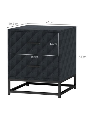 HOMCOM Bedside Tables Set of 2, Modern Bedside Table Nightstand with 2 Drawers, Bedside Cabinet Sofa Side Table with Storage, St