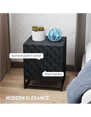 HOMCOM Bedside Tables Set of 2, Modern Bedside Table Nightstand with 2 Drawers, Bedside Cabinet Sofa Side Table with Storage, St
