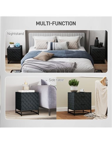 HOMCOM Bedside Tables Set of 2, Modern Bedside Table Nightstand with 2 Drawers, Bedside Cabinet Sofa Side Table with Storage, St