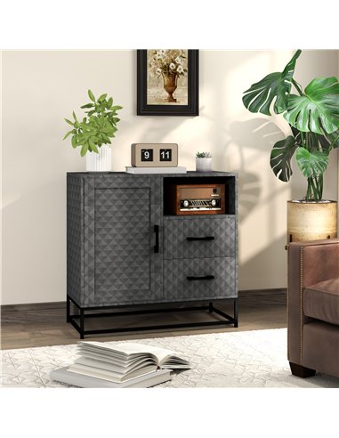 HOMCOM Sideboard with Adjustable Shelf, Freestanding Sideboard Storage Cabinet with Open Compartment and 2 Drawers, Grey