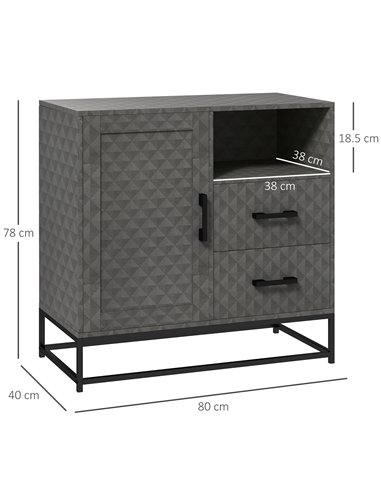 HOMCOM Sideboard with Adjustable Shelf, Freestanding Sideboard Storage Cabinet with Open Compartment and 2 Drawers, Grey