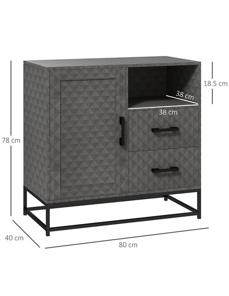 HOMCOM Sideboard with Adjustable Shelf, Freestanding Sideboard Storage Cabinet with Open Compartment and 2 Drawers, Grey - pic 162266 | FastDaddyshop