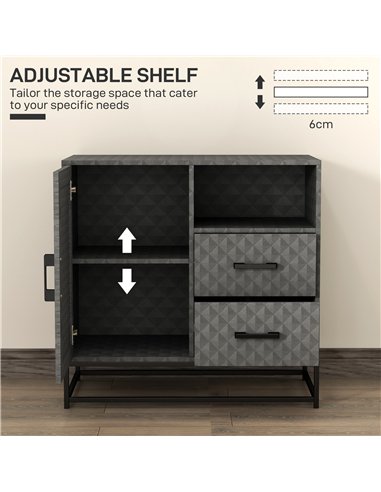 HOMCOM Sideboard with Adjustable Shelf, Freestanding Sideboard Storage Cabinet with Open Compartment and 2 Drawers, Grey