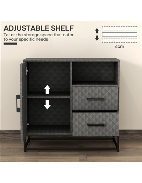 HOMCOM Sideboard with Adjustable Shelf, Freestanding Sideboard Storage Cabinet with Open Compartment and 2 Drawers, Grey - pic 162268 | FastDaddyshop