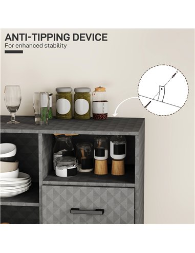 HOMCOM Sideboard with Adjustable Shelf, Freestanding Sideboard Storage Cabinet with Open Compartment and 2 Drawers, Grey