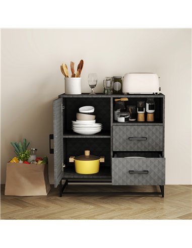 HOMCOM Sideboard with Adjustable Shelf, Freestanding Sideboard Storage Cabinet with Open Compartment and 2 Drawers, Grey