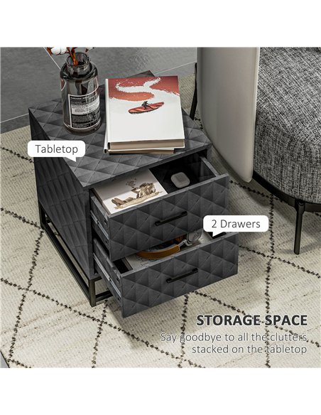 HOMCOM Bedside Tables Set of 2, Modern Bedside Table Nightstand with 2 Drawers, Bedside Cabinet Sofa Side Table with Storage, St - pic 162277 | FastDaddyshop