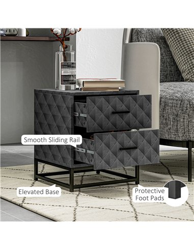 HOMCOM Bedside Tables Set of 2, Modern Bedside Table Nightstand with 2 Drawers, Bedside Cabinet Sofa Side Table with Storage, St