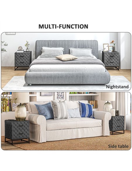 HOMCOM Bedside Tables Set of 2, Modern Bedside Table Nightstand with 2 Drawers, Bedside Cabinet Sofa Side Table with Storage, St - pic 162279 | FastDaddyshop