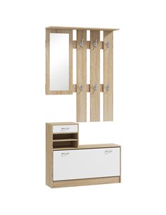 HOMCOM Three-in-One Hallway Storage Set - Natural Wood Finish/White