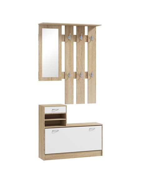 HOMCOM Three-in-One Hallway Storage Set - Natural Wood Finish/White - pic 162282 | FastDaddyshop