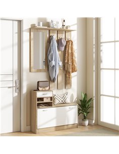 HOMCOM Three-in-One Hallway Storage Set - Natural Wood Finish/White 2