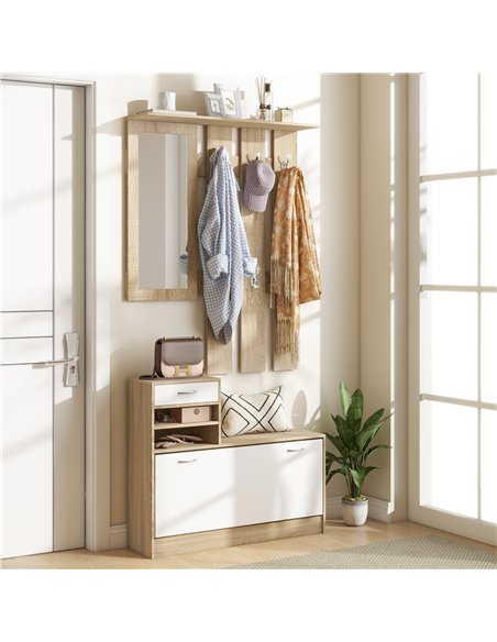 HOMCOM Three-in-One Hallway Storage Set - Natural Wood Finish/White - pic 162283 | FastDaddyshop