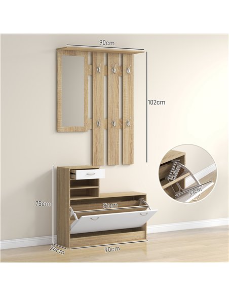 HOMCOM Three-in-One Hallway Storage Set - Natural Wood Finish/White - pic 162284 | FastDaddyshop