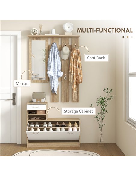 HOMCOM Three-in-One Hallway Storage Set - Natural Wood Finish/White - pic 162285 | FastDaddyshop
