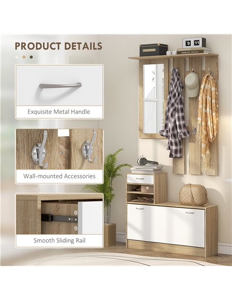 HOMCOM Three-in-One Hallway Storage Set - Natural Wood Finish/White - pic 162286 | FastDaddyshop