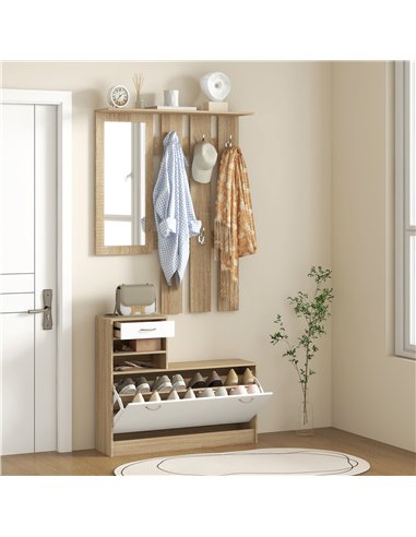 HOMCOM Three-in-One Hallway Storage Set - Natural Wood Finish/White