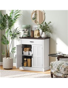 HOMCOM Farmhouse Sideboard with 3 cm Thick Top 2 Barn Doors - White 2