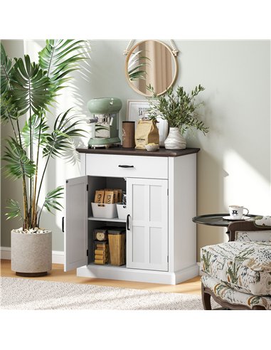 HOMCOM Farmhouse Sideboard with 3 cm Thick Top 2 Barn Doors - White
